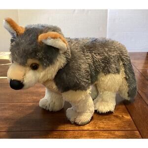 Aurora Plush Husky Wolf Animal Tan Gray Medium Size 10" Stuffed Animal Realistic